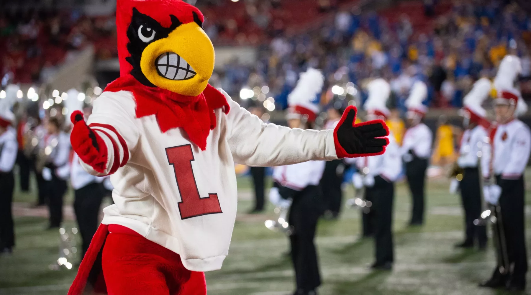 Louie the Cardinal Bird mascot at Homecoming 2022