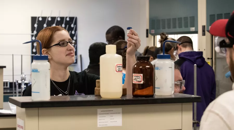 Student works on an experiment in organic chemistry lab