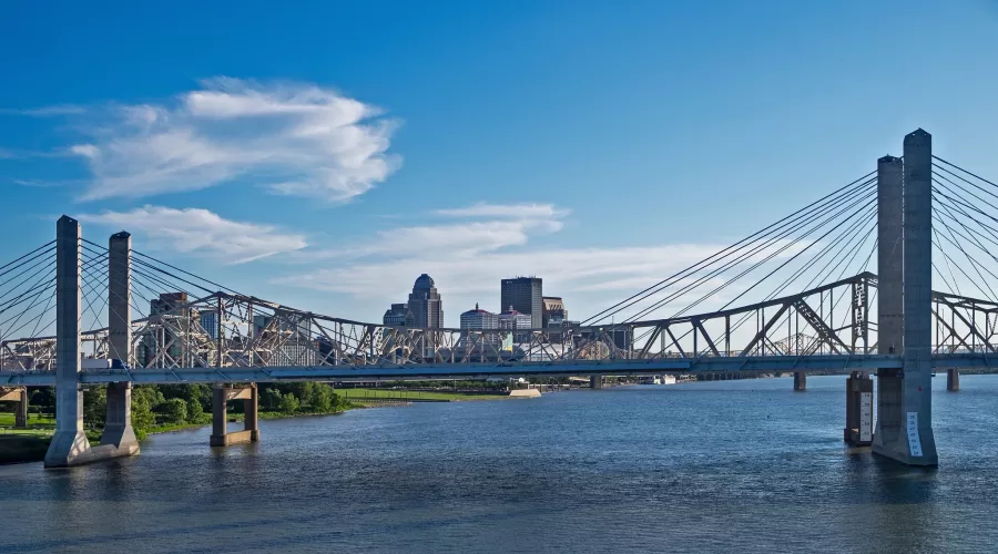 View of the downtown Louisville skyline and riverfront